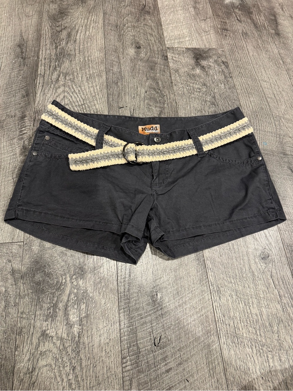 Y2K Mudd Gray Low Rise Micro Cargo Shorts w/Belt